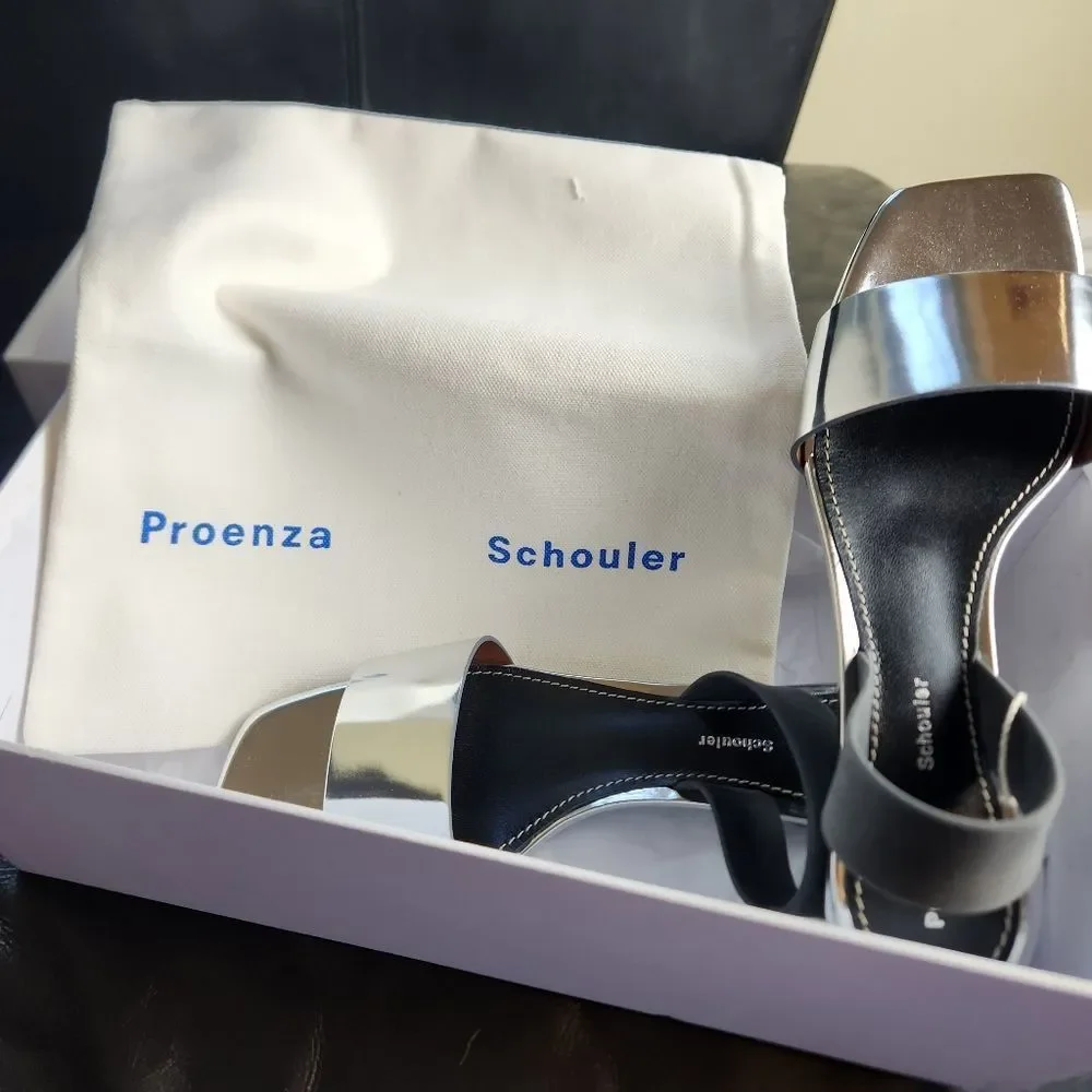 PROENZA SCHOULER silver kitten heels sandals 8(38) BNWB - Picture 5 of 6